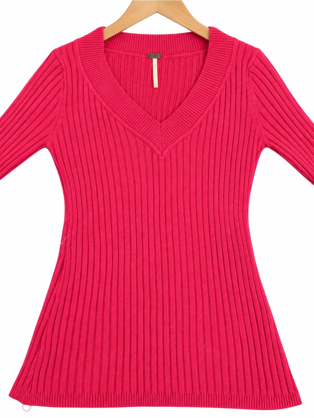 Perfect Pink Ribbed Knit Sweater Dress | Vintage Y2K V-Neck | Small